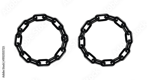 Two black circular chain links against a white background silhouette