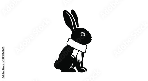 A charming black rabbit with a scarf a striking silhouette