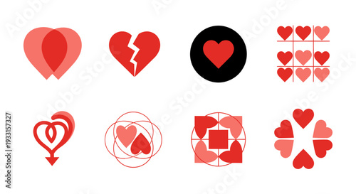 Collection of red heart designs with varying styles a striking silhouette