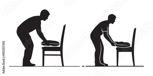 Person placing a whoopee cushion on a chair for April Fools Day prank illustration.
