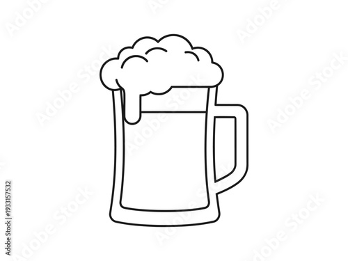 A detailed illustration of a mug filled with frothy beer and a handle on the side. Vector