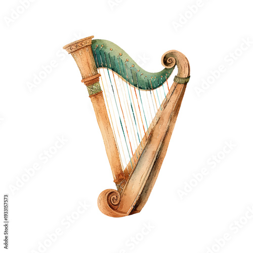 celtic harp hand drawn illustration
