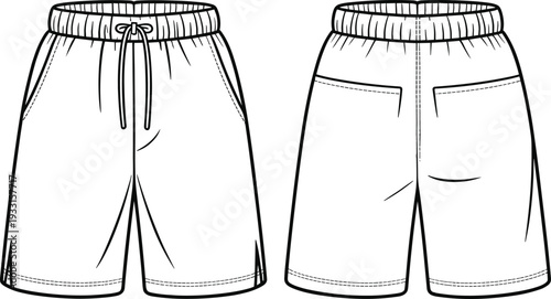 Two pairs of black and white shorts with different styles and details clothing drawstring