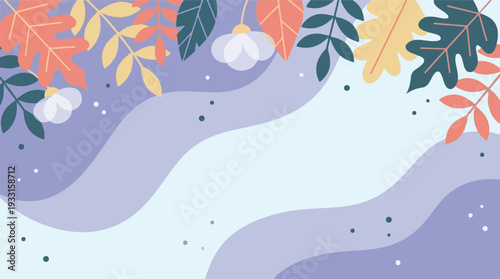 Abstract background with autumn leaves, flowers, and gentle wavy patterns