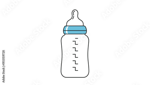 Simple blue and white baby feeding bottle with measurement markings on the side for precise infant nutrition and care.