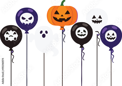 Halloween Balloon Vector Set with Pumpkin Skull Ghost and Spooky Party Decorations Illustration