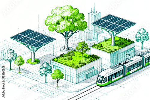 Green City Concept Design Featuring Renewable Energy and Sustainable Urban Infrastructure