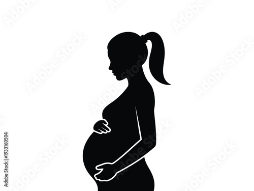 Silhouette of a pregnant woman with a ponytail and a visible baby bump Vector