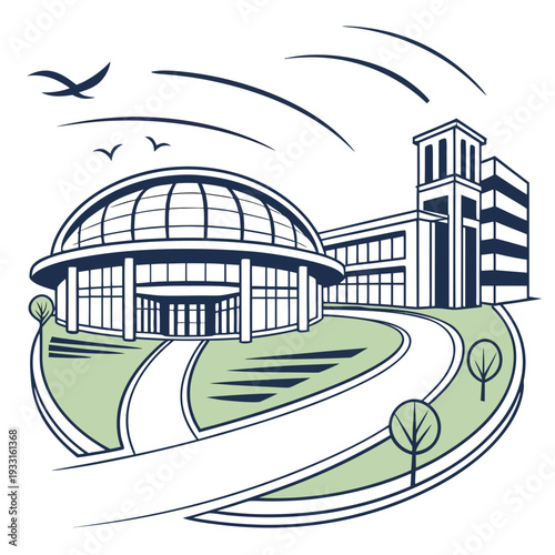 Science and Technology Campus Building with Dome and Tower