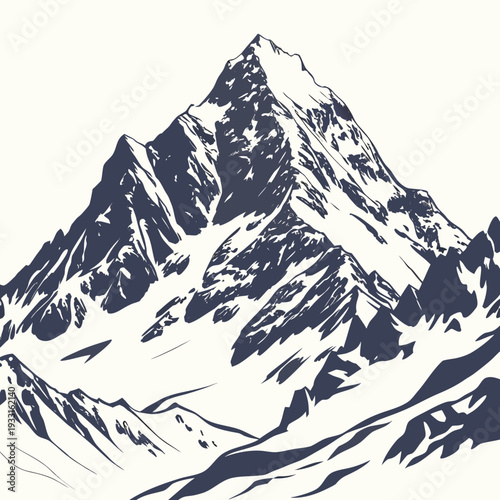 Snowy mountain summit peak landscape outline