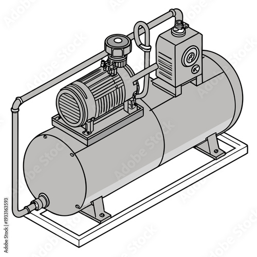 Industrial gas compressor with pipeline connections on metal base