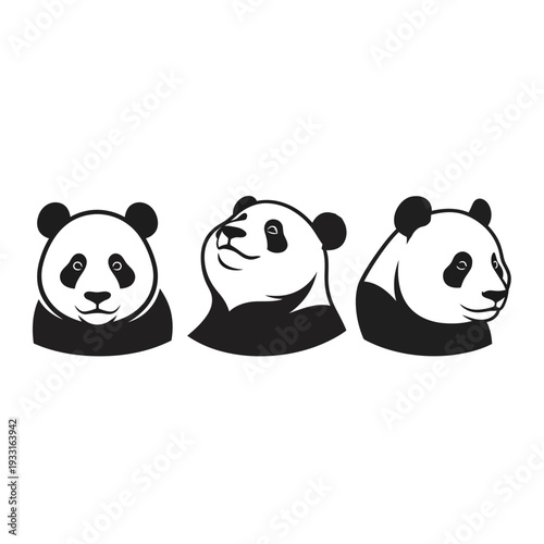 Three adorable panda bear heads in different expressions