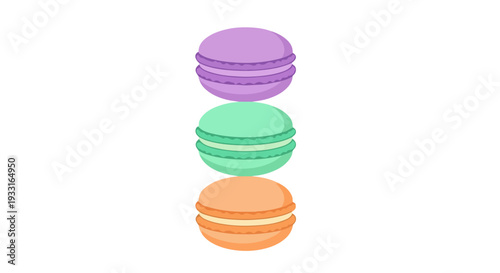 Macarons stacked vertically showcasing vibrant pastel colors in a minimalist illustration from a straight-on viewpoint