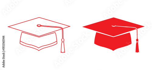 Graduation caps in line art and solid  icon styles for education and academic achievement concepts with school and university and college and grad