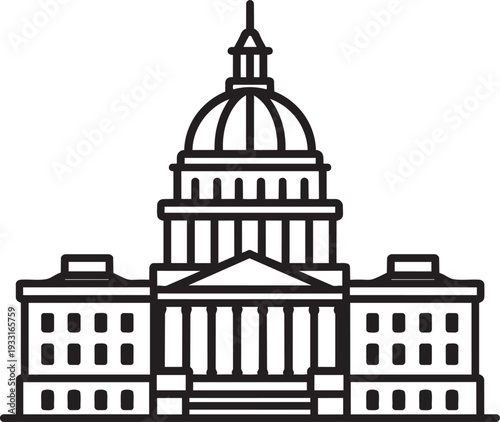 Capitol dome building outline icon representing national government diet parliament democracy and official political institution