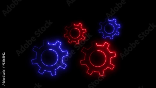 Glowing Red and blue Gears Interlocking Mechanism Technology Concept gear.4k video