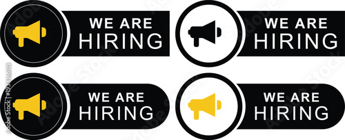 We Are Hiring Banner Set with Megaphone Icon for Job Recruitment Announcement
