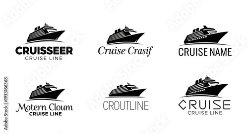 Cruise ship logos showcasing various cruise line names and designs for branding purposes.