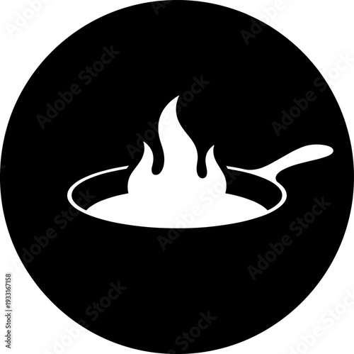 Frying Pan with Flames Icon - Hot Cooking & Kitchen Food Prep Vector Illustration for Restaurants, Cafes, Culinary Branding & Gastronomy Projects