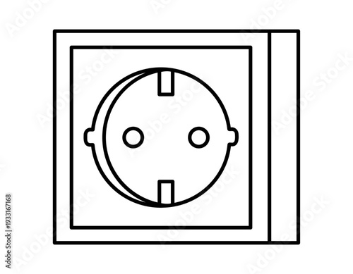 Hand drawn outline illustration of wall socket. Flat vector electrical current energy line art doodle. Power supply for device. Energy grid connection linear icon. Isolated.