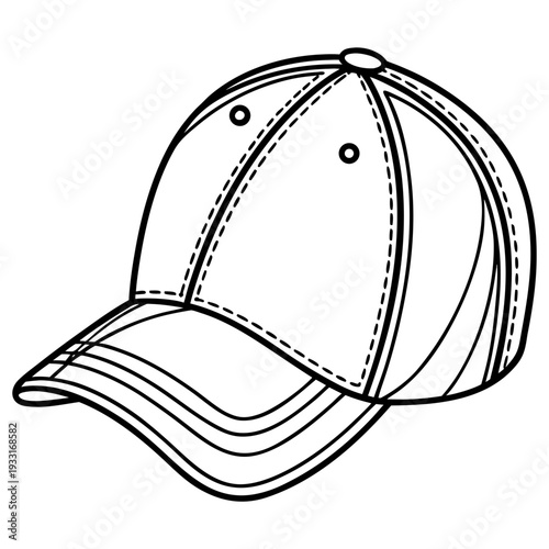 Simple black and white illustration of a baseball cap with curved brim and ventilation holes on a plain white background