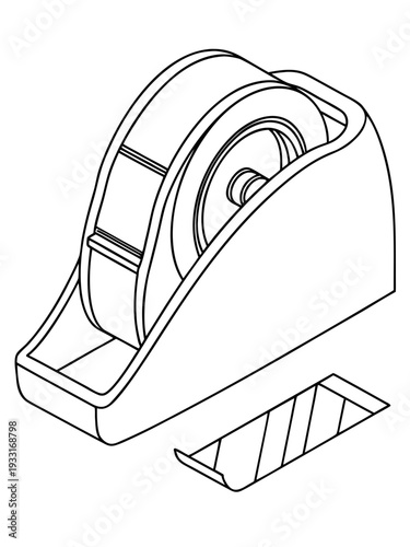 Simple desk tape dispenser with visible tape roll and detached tape strip for office use and crafting purposes.