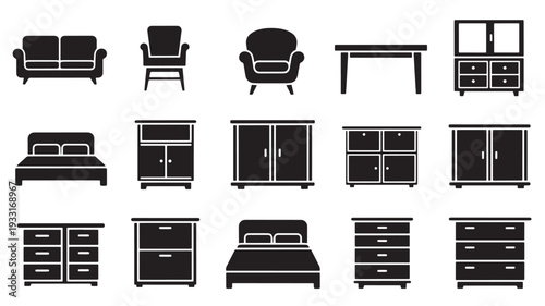 Set of 16 furniture icons vector