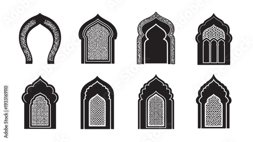 Set of 7 Islamic window arches vector
