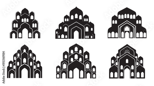 Set of 6 mosque architecture icons vector