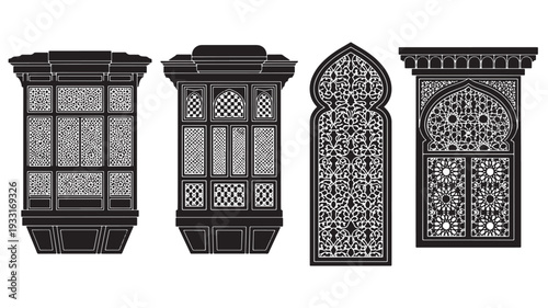 Set of 4 black and white lantern icons vector