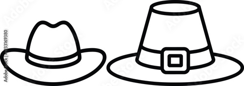 Two classic styles of traditional hats displayed side by side in black and white