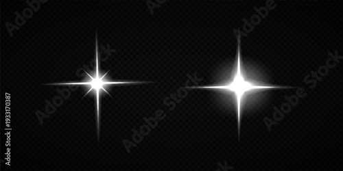 Glowing Star Light Effect with Sparkle Rays and Lens Flare on Transparent Background