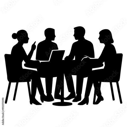 A group of people sitting around a table with a laptop