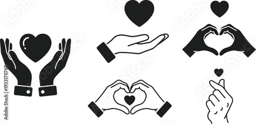 Hand drawn couple love gestures and romantic hand holding illustrations