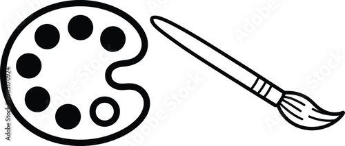 Simple illustration of a paint palette and brush ready for artistic creation