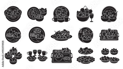 Set of 17 food and drink icons vector