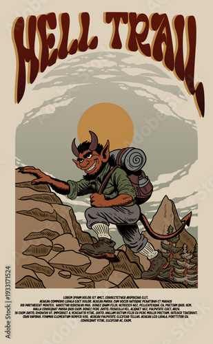 Mountain Devil Hiker Vintage Wilderness Illustration
