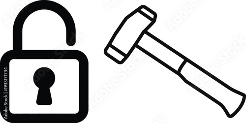Symbolic representation of security and authority with a lock and gavel