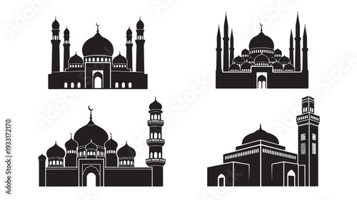 Set of 4 mosque icons vector