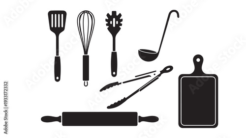 Set of 7 kitchen utensil icons vector