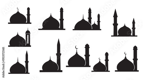 Set of 12 mosque icons vector