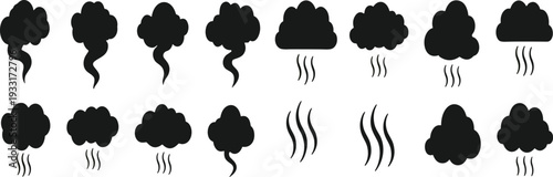 Steam Smoke Cloud Silhouette Icon Set Collection Black Vapor Mist Fog Vector Illustration Bundle