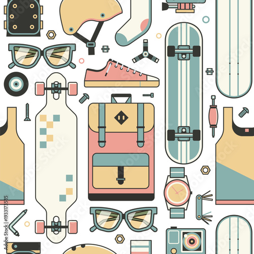 Skateboard Lifestyle Pattern with Riding Icons