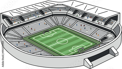 A detailed illustration of a modern football stadium with seating areas on transparent background