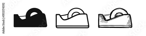 Tape Dispenser Icons Set. Office and Stationery Supply Vector Collection.