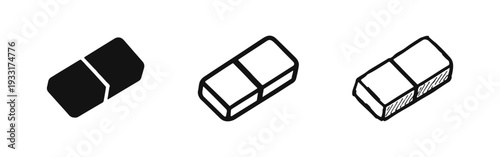 Pencil Eraser Icons Set. School and Office Supply Vector Symbol.