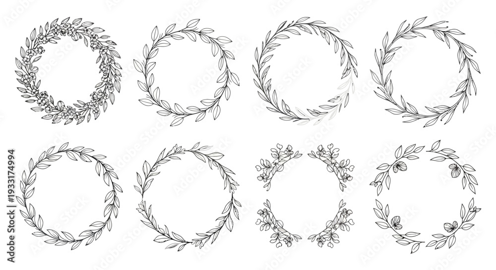 Obraz premium Botanical Wreath Frames and Floral Borders Vector Set