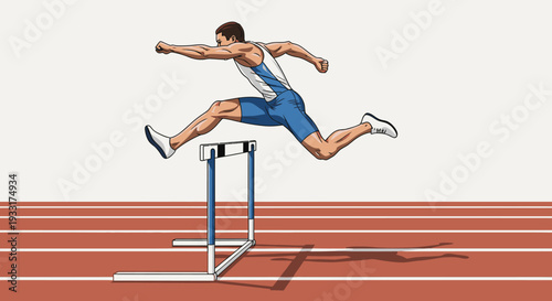 Athlete jumping hurdle on track illustrating competition and athletic achievement