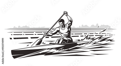 Athlete kayaking on water vector illustration for sport and recreation