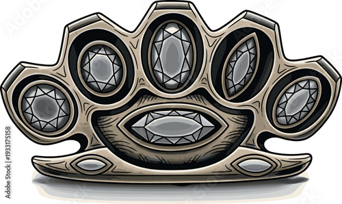A metallic paw print emblem with intricate gemstone detailing on transparent background